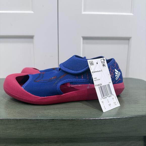 New Adidas Marvel x AltaVenture C 'Spider Man' Swim Sandals Blue Size 2 FV4626 - Picture 1 of 6